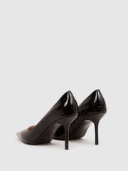 Reiss Heels | Elina Mid Heel Leather Court Shoes Black - Women
