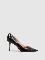 Reiss Heels | Elina Mid Heel Leather Court Shoes Black - Women