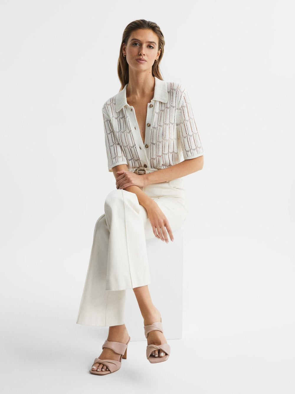 Reiss Heels | Eliza Block Heel Leather Sandals Nude - Women