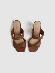 Reiss Heels | Eliza Block Heel Leather Sandals Nude - Women