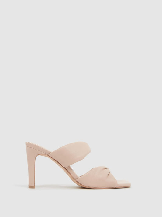 Reiss Heels | Eliza Block Heel Leather Sandals Nude - Women