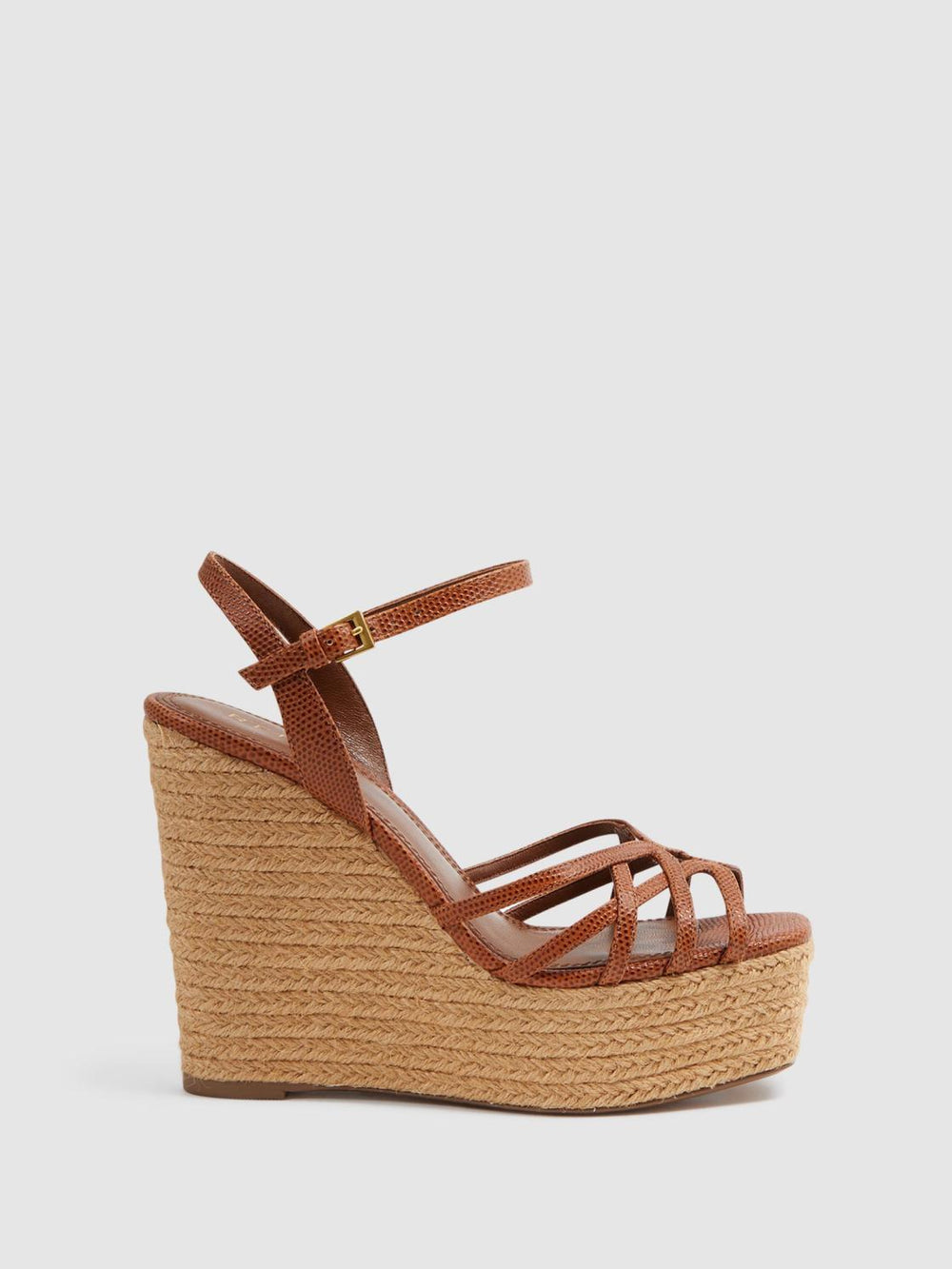 Reiss Heels | Elle Leather Raffia Platform Wedge Heels Black - Women
