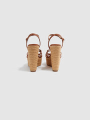 Reiss Heels | Elle Leather Raffia Platform Wedge Heels Black - Women