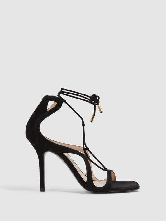 Reiss Heels | Kate Leather Strappy High Heel Sandals Black - Women