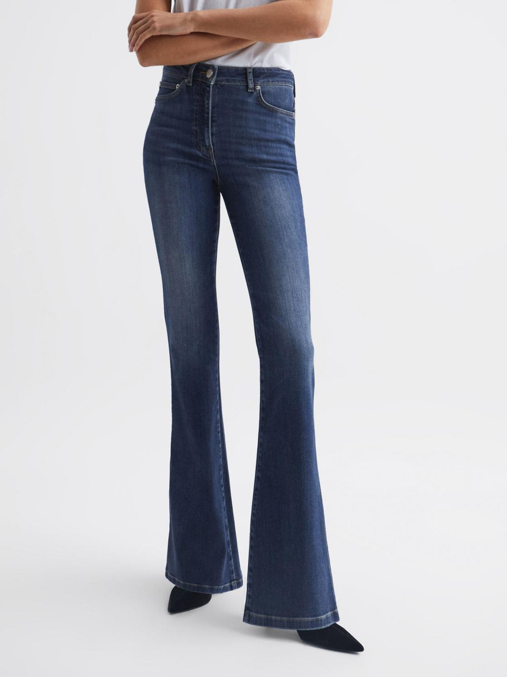 Reiss Jeans | Beau High Rise Skinny Flared Jeans Mid Blue - Women