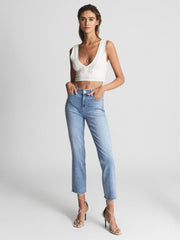 Reiss Jeans | Cindy Paige Cindy Straight Leg Raw Hem Jeans Pale Blue - Women