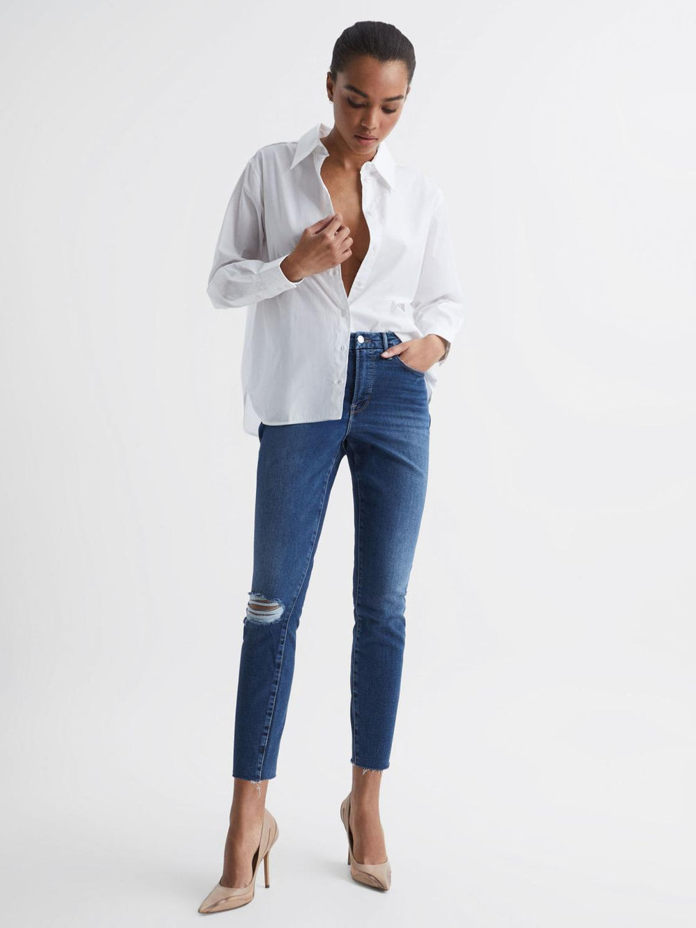 Reiss Jeans | Good American Cropped Skinny Jeans Dark Blue - Women