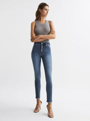 Reiss Jeans | Good American Exposed Button Skinny Jeans Indigo - Women