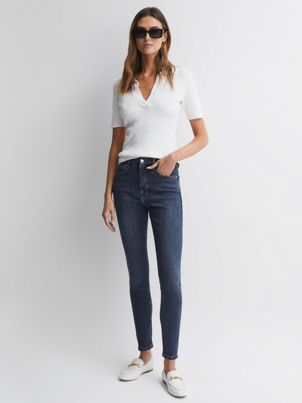 Reiss Jeans | Good American Good American Released Hem Skinny Jeans Dark Blue - Women