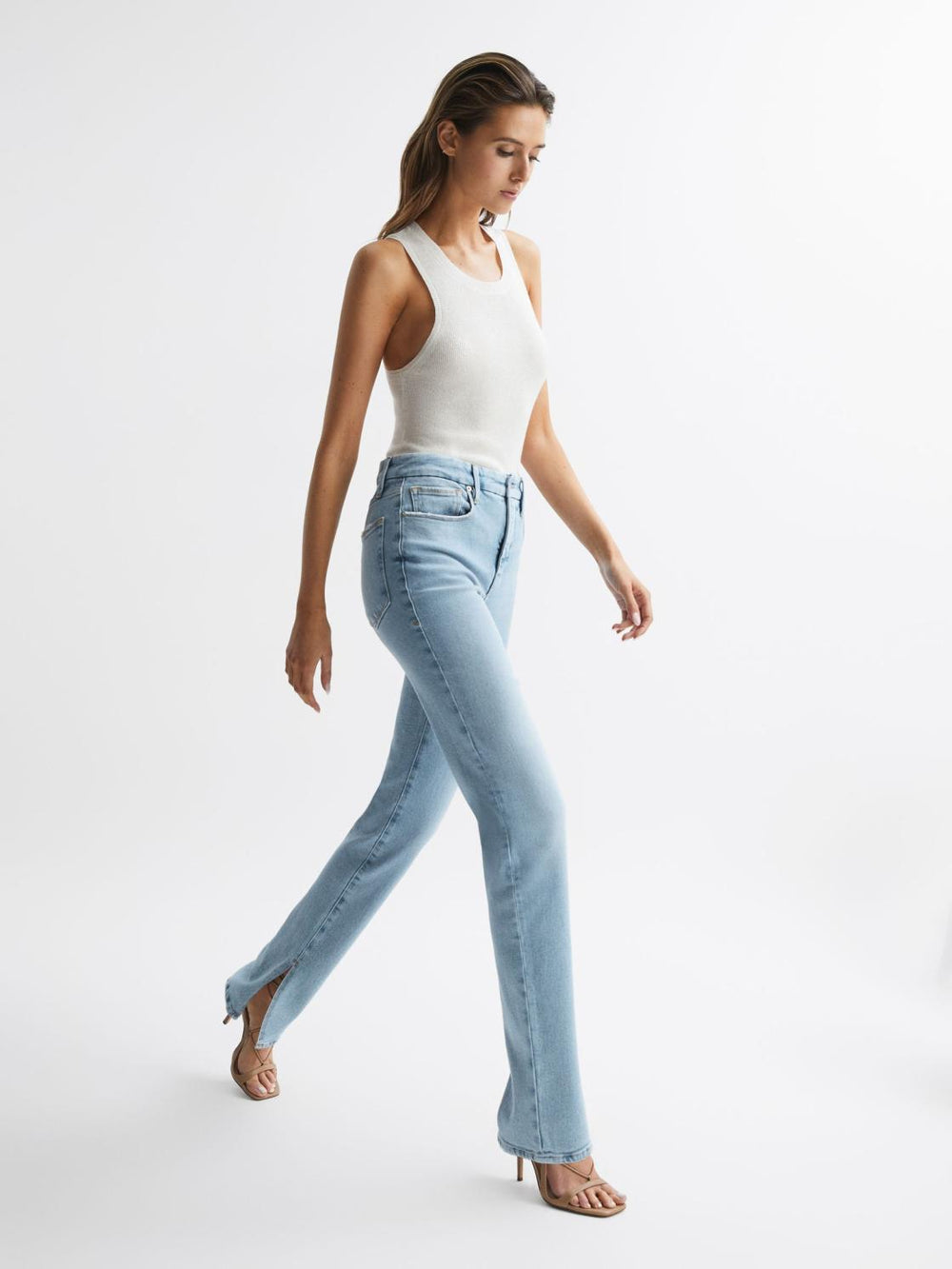 Reiss Jeans | Good American High Rise Inseam Split Jeans Mid Blue - Women