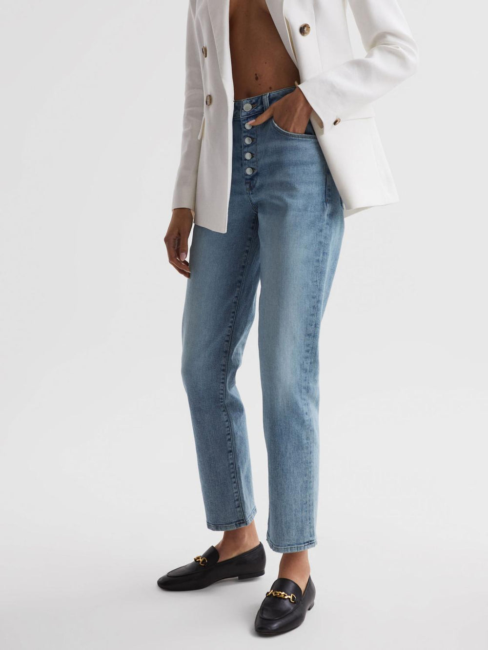 Reiss Jeans | Maisie Cropped Mid Rise Straight Leg Jeans Light Blue - Women