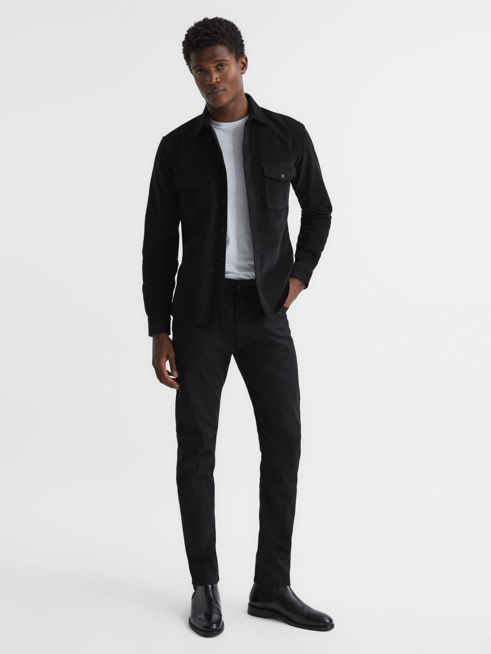 Reiss Jeans | Rufus Tapered Slim Fit Jersey Stretch Jeans Black - Men