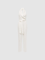 Reiss Jumpsuits | Carmen Halter Neck Linen Blend Jumpsuit White - Women