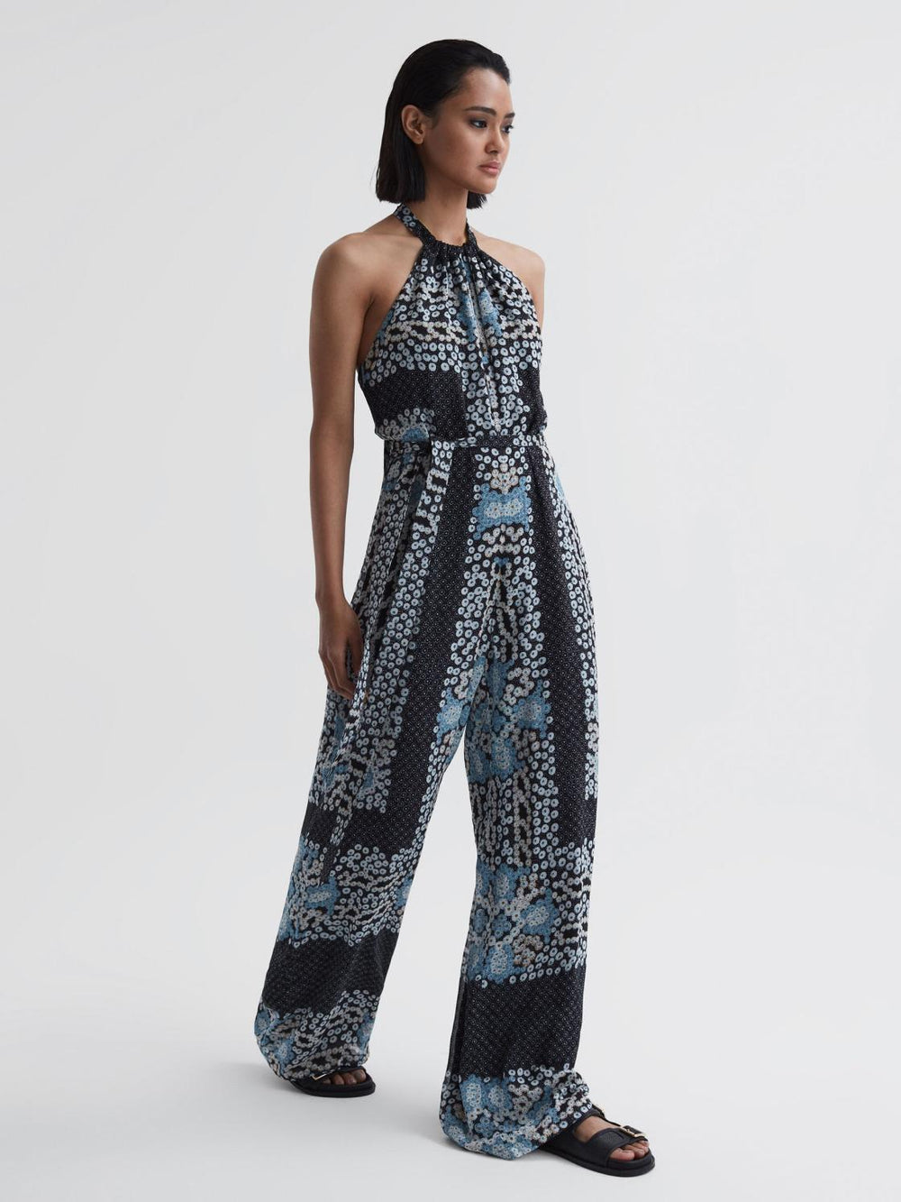 Reiss Jumpsuits | Cassis Floral Print Wide Leg Jumpsuit Navy - Women