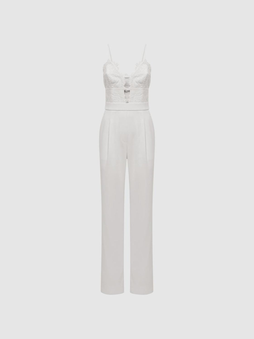 Reiss Jumpsuits | Cora Lace Plunge Neck Jumpsuit Ivory - Women