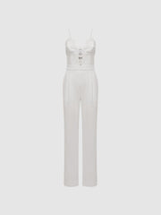 Reiss Jumpsuits | Cora Lace Plunge Neck Jumpsuit Ivory - Women