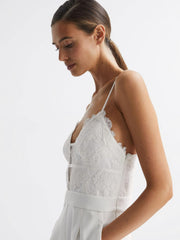 Reiss Jumpsuits | Cora Lace Plunge Neck Jumpsuit Ivory - Women