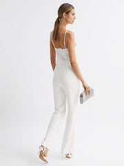 Reiss Jumpsuits | Cora Lace Plunge Neck Jumpsuit Ivory - Women