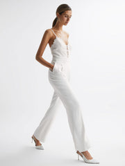 Reiss Jumpsuits | Cora Lace Plunge Neck Jumpsuit Ivory - Women