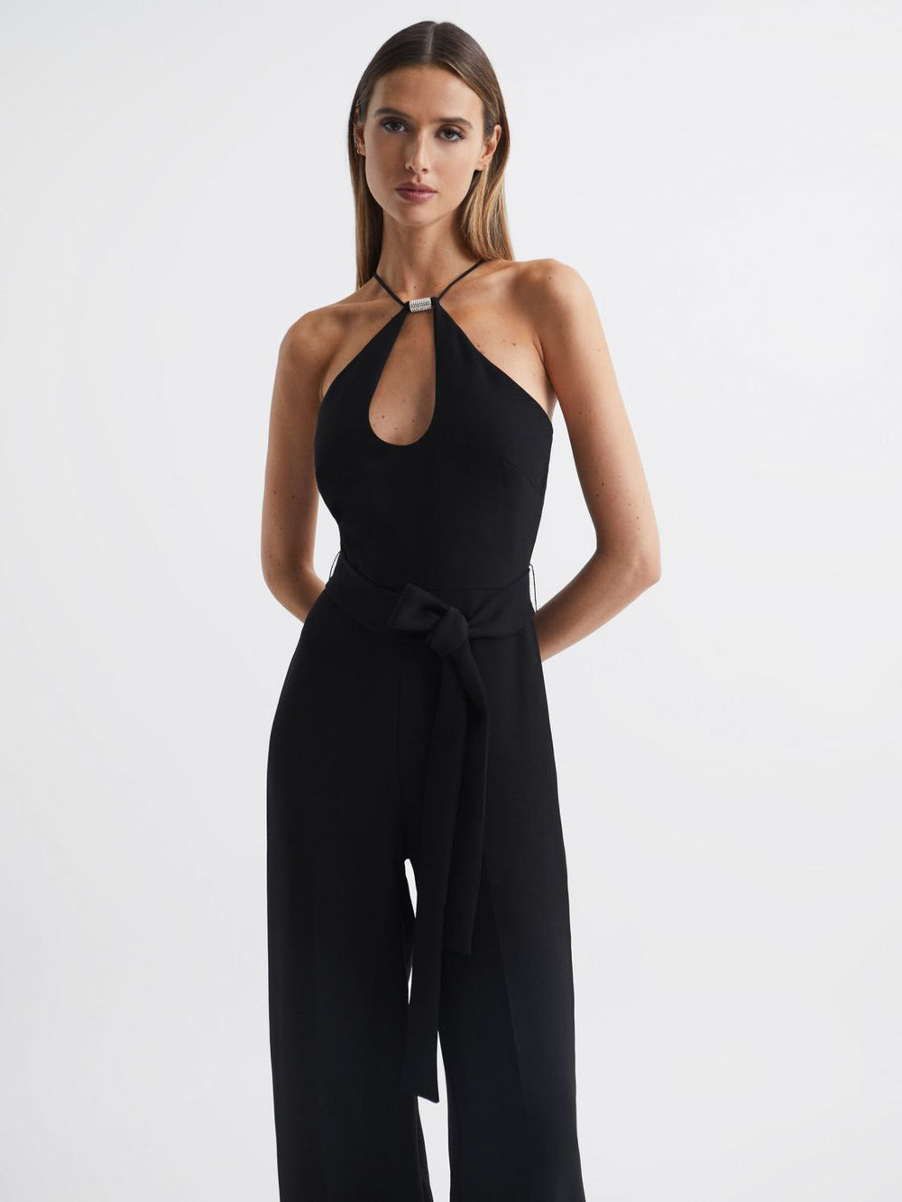 Reiss Jumpsuits | Ema Halston Halter Neck Wide Leg Jumpsuit Black - Women