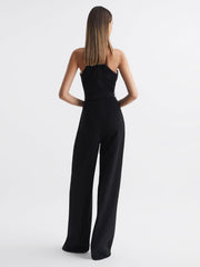 Reiss Jumpsuits | Ema Halston Halter Neck Wide Leg Jumpsuit Black - Women