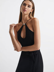 Reiss Jumpsuits | Ema Halston Halter Neck Wide Leg Jumpsuit Black - Women