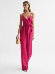 Reiss Jumpsuits | Emilia V-Neck Linen Jumpsuit Pink - Women