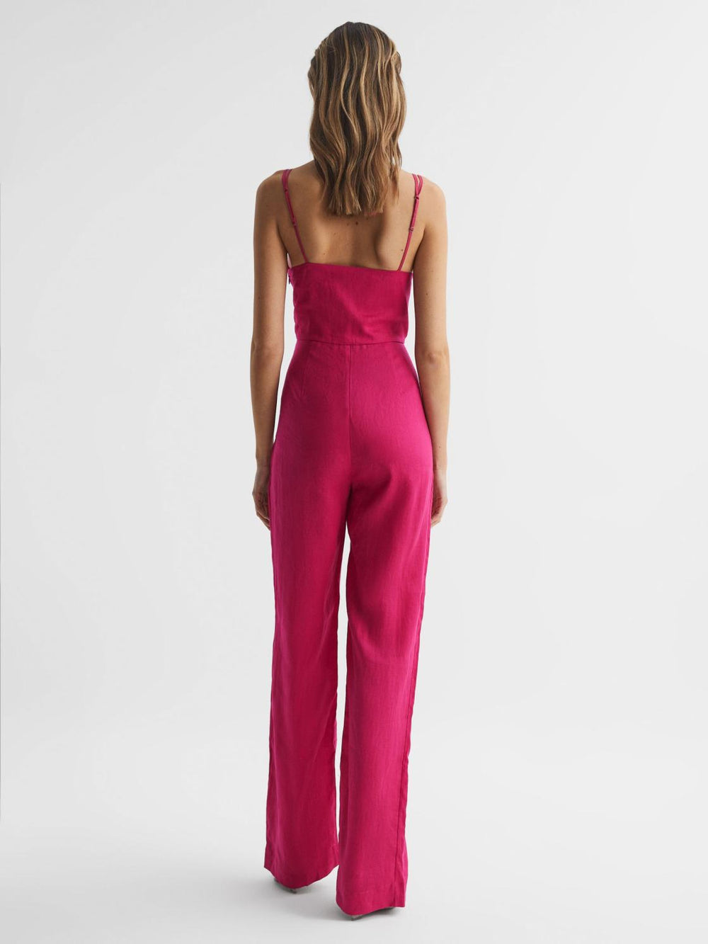 Reiss Jumpsuits | Emilia V-Neck Linen Jumpsuit Pink - Women