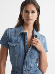 Reiss Jumpsuits | Good American Good American Denim Jumpsuit Mid Blue - Women