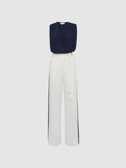 Reiss Jumpsuits | Ivy Wide Leg Side Stripe Jumpsuit Navy/white - Women