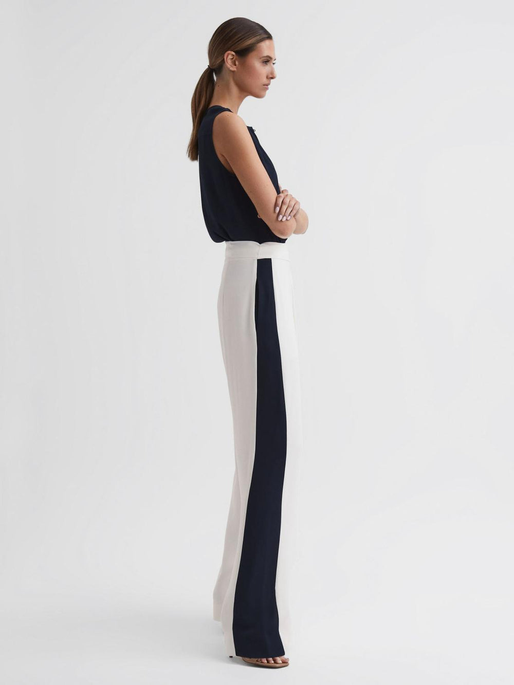 Reiss Jumpsuits | Ivy Wide Leg Side Stripe Jumpsuit Navy/white - Women