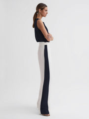 Reiss Jumpsuits | Ivy Wide Leg Side Stripe Jumpsuit Navy/white - Women