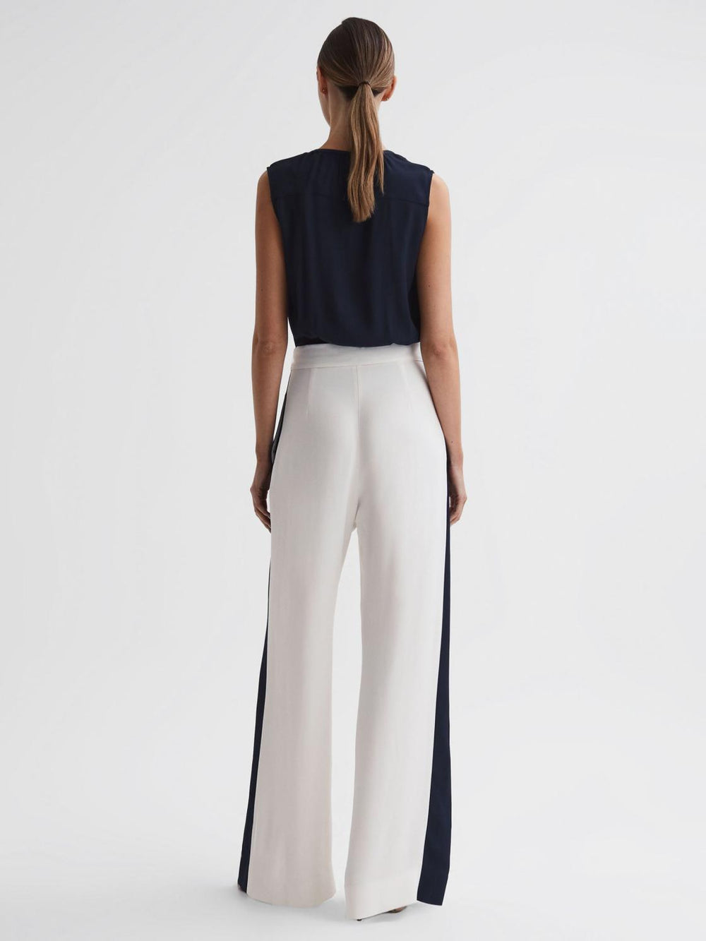 Reiss Jumpsuits | Ivy Wide Leg Side Stripe Jumpsuit Navy/white - Women