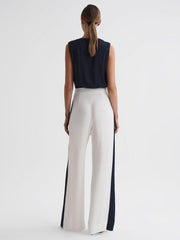 Reiss Jumpsuits | Ivy Wide Leg Side Stripe Jumpsuit Navy/white - Women