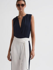 Reiss Jumpsuits | Ivy Wide Leg Side Stripe Jumpsuit Navy/white - Women
