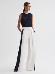 Reiss Jumpsuits | Ivy Wide Leg Side Stripe Jumpsuit Navy/white - Women