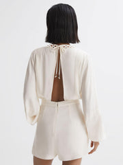 Reiss Jumpsuits | Rachelle Long Sleeve Lattice Playsuit Cream - Women