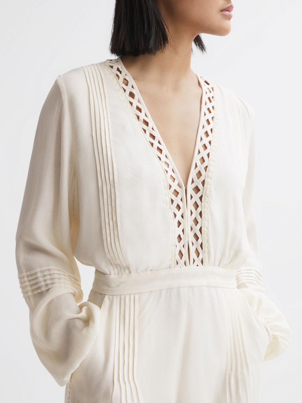 Reiss Jumpsuits | Rachelle Long Sleeve Lattice Playsuit Cream - Women