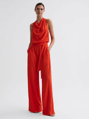 Reiss Jumpsuits | Riley Cowl Neck Wide Leg Jumpsuit Orange - Women