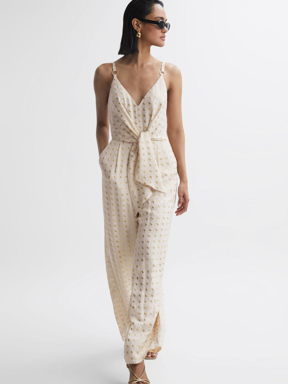 Reiss Jumpsuits | Scarlet Metallic Detail Jumpsuit Ivory - Women