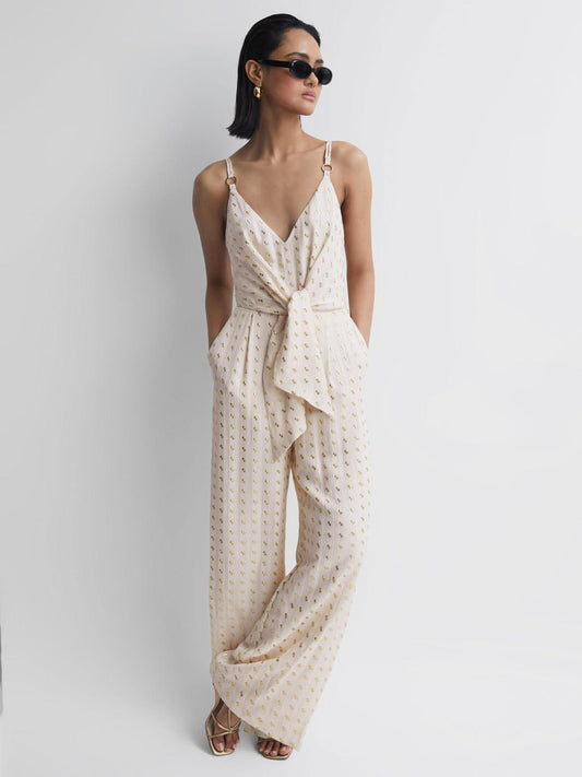 Reiss Jumpsuits | Scarlet Metallic Detail Jumpsuit Ivory - Women