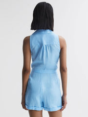 Reiss Jumpsuits | Suki Sleeveless Linen Playsuit Blue - Women