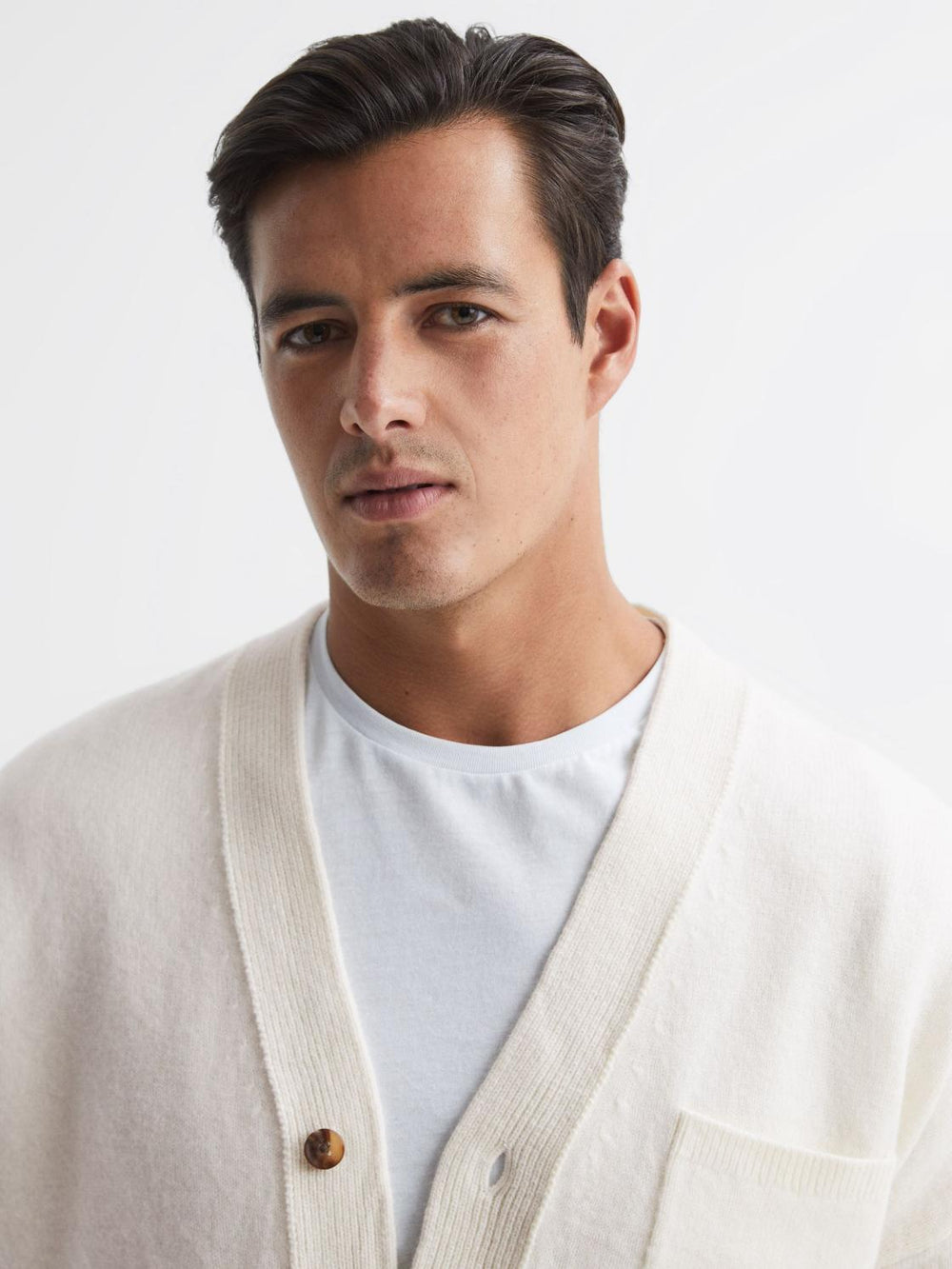 Reiss Knitwear | Andrews Merino Wool Cardigan Ecru - Men