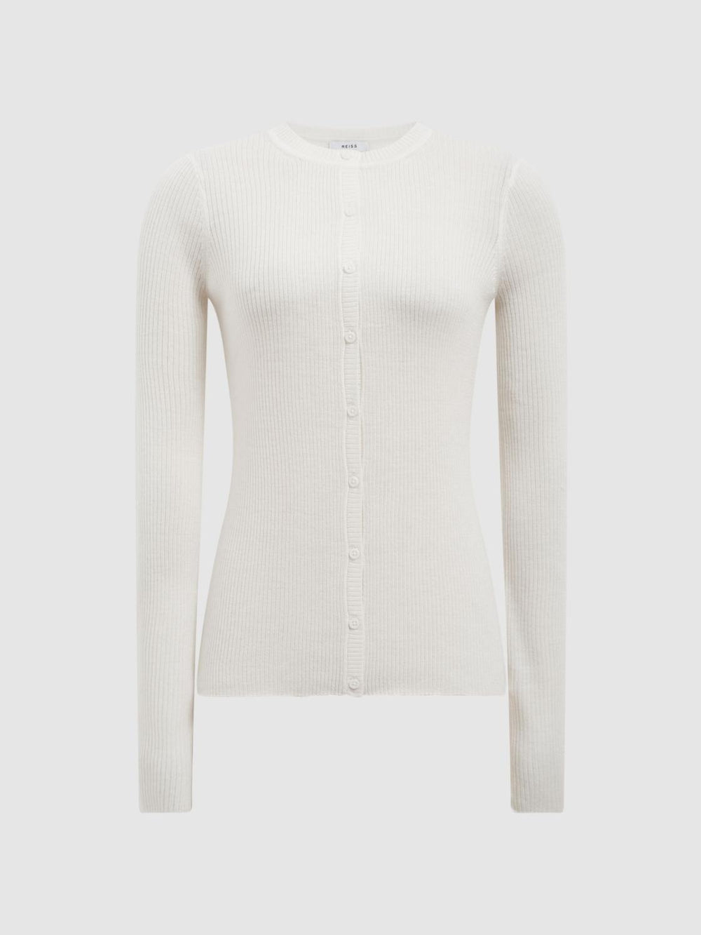 Reiss Knitwear | Arabella Silk Wool Blend Ribbed Cardigan Ivory - Women