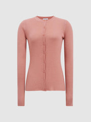 Reiss Knitwear | Arabella Silk Wool Blend Ribbed Cardigan Pink - Women
