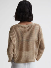 Reiss Knitwear | Avril Open Stitch Crew Neck Jumper Neutral - Women