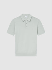 Reiss Knitwear | Bennie Press Stud Textured Polo Shirt Airforce Blue - Men