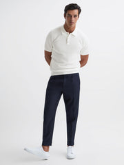 Reiss Knitwear | Bennie Press Stud Textured Polo Shirt Airforce Blue - Men