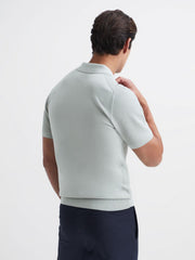 Reiss Knitwear | Bennie Press Stud Textured Polo Shirt Airforce Blue - Men