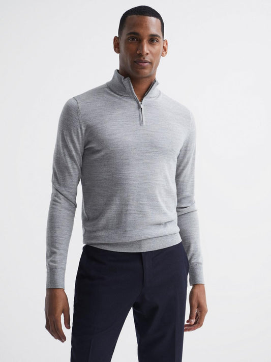 Reiss Knitwear | Blackhall Merino Wool Zip Neck Jumper Black - Men
